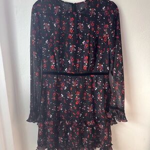 Lulu's Women’s Size Large Dress Floral Ruffled Layered Long Sleeve Short